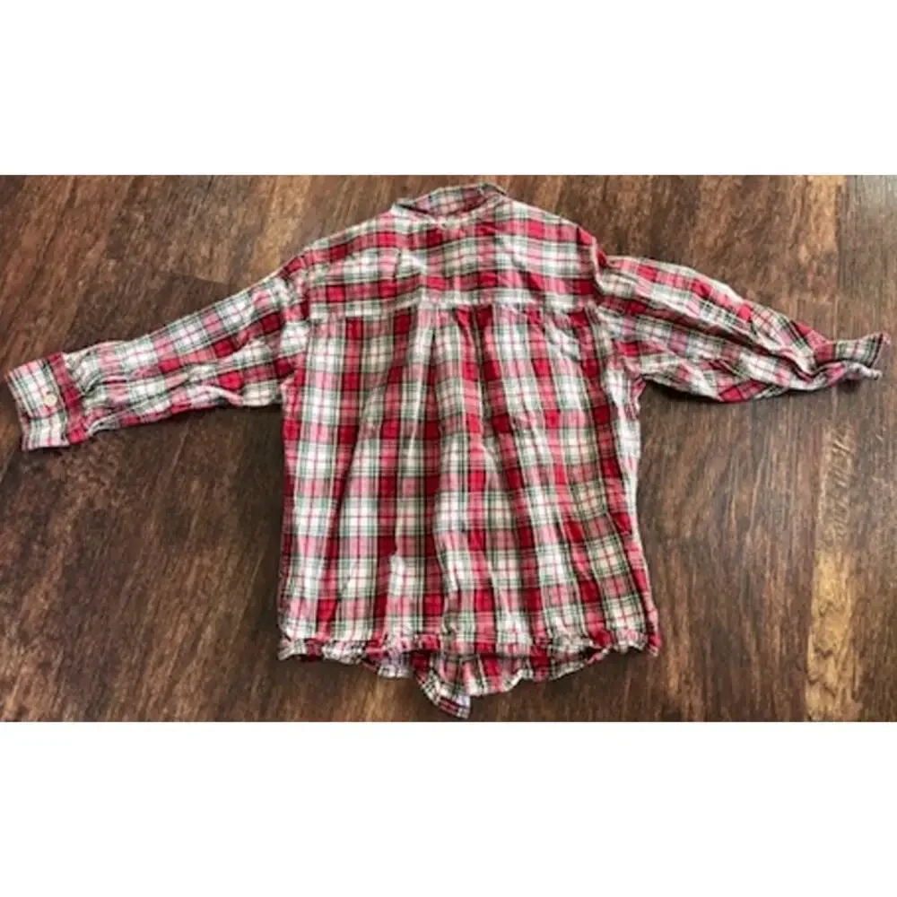 Vintage OshKosh B'Gosh Boys Size 5 Red White Plaid Holiday Button Down Shirt EUC